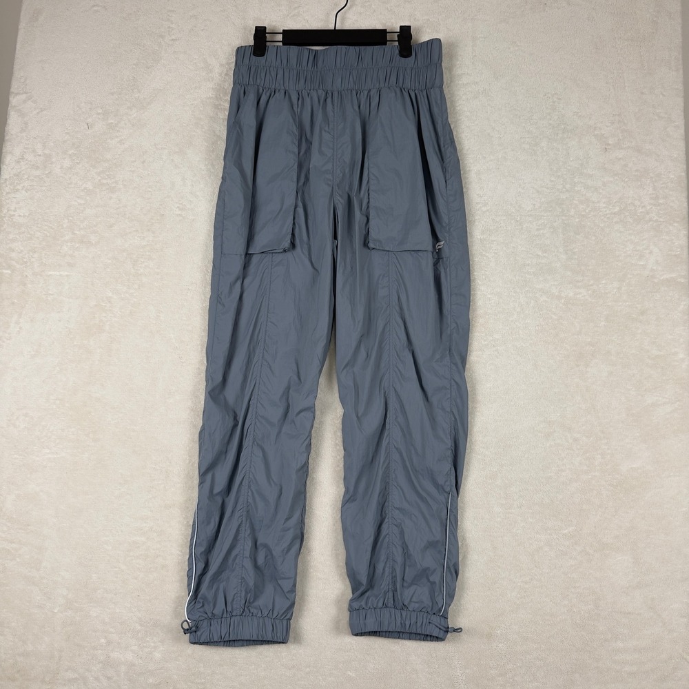 Fabletics Womens Gray Nylon Track Joggers Elastic Waist Drawstring‎ Cuffs M NWOT